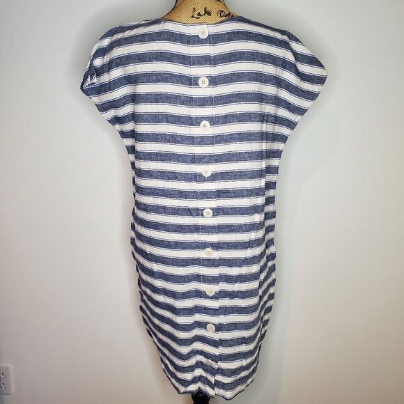 Madewell Striped Play Button Back Linen Blend Dress Size M - Picture 7 of 12